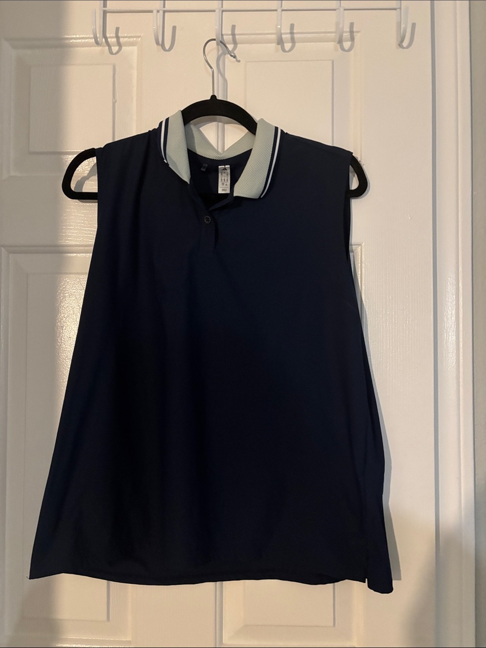 adidas Navy Sleeveless Polo Tank Top with Light Contrast Collar